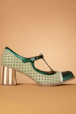 Best Sale Nemonic Amelie Lederen T-Strap Pumps In Groen