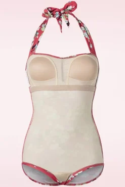 Hot Esther Williams Blossom One Piece Halter Badpak In Rood
