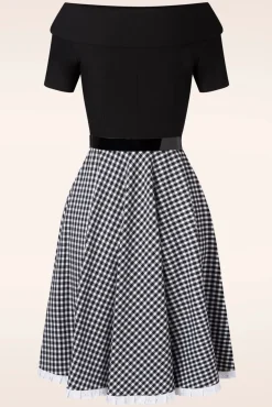 New Glamour Bunny Brigitte Gingham Swing Jurk In Zwart En Wit