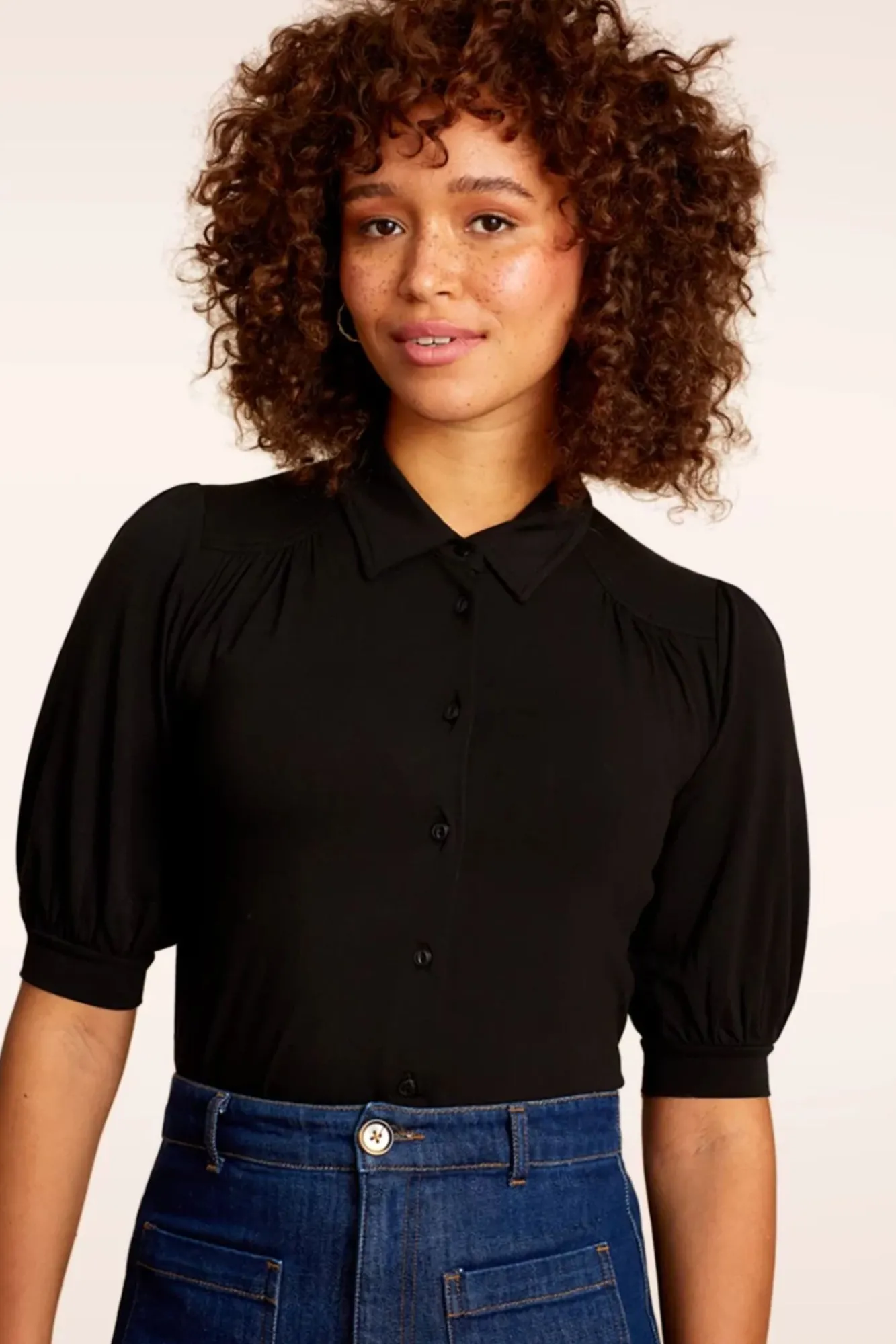 Discount King Louie Carina Ecovero Lichte Blouse In Zwart