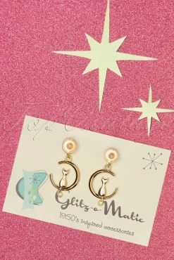 Best Sale Glitz-o-Matic Cat On The Moon Oorbellen In Goud