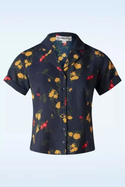 Hot Collectif Clothing Caterina Bloom Shirt In Marineblauw