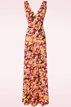 Sale Vintage Chic for Topvintage Deveny Abstract Floral Maxi Jurk In Roze En Geel
