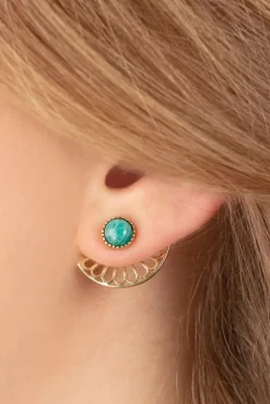 Cheap Very Cherry Flower Fan Oorbellen In Goud En Groene Onyx