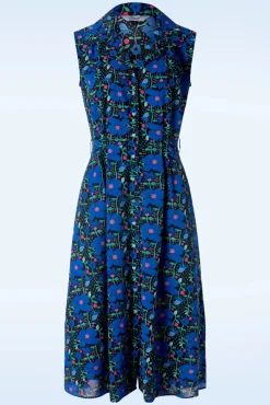 Hot Banned Retro Flower Power Jurk In Blauw