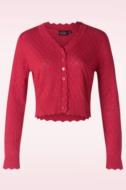 Outlet Vixen Heart Pattern Scallop Edge Cardigan In Rood