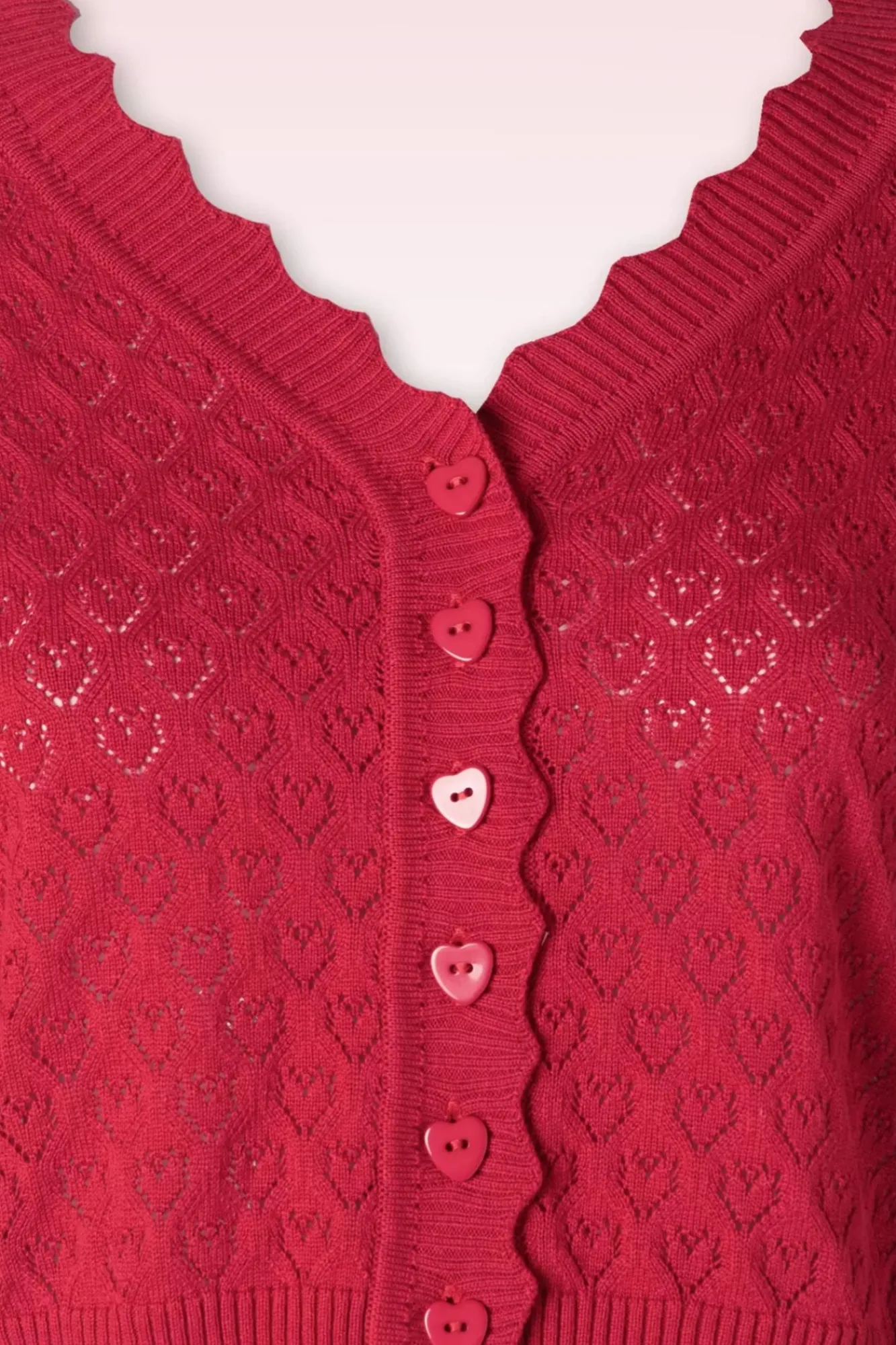Outlet Vixen Heart Pattern Scallop Edge Cardigan In Rood