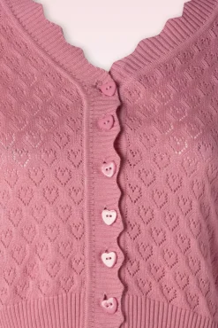 Cheap Vixen Heart Pattern Scallop Edge Cardigan In Roze
