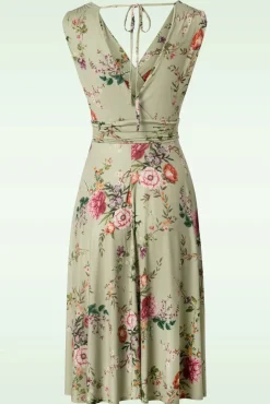 Fashion Vintage Chic for Topvintage Jane Bloemen Midi-Jurk In Vintage Groen
