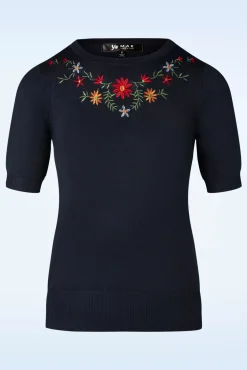 Sale Mak Sweater Julie Bloemen Top In Marineblauw