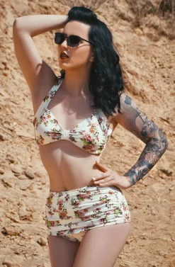 Hot Esther Williams Klassieke Bloemenromantische Bikinibroek In Creme