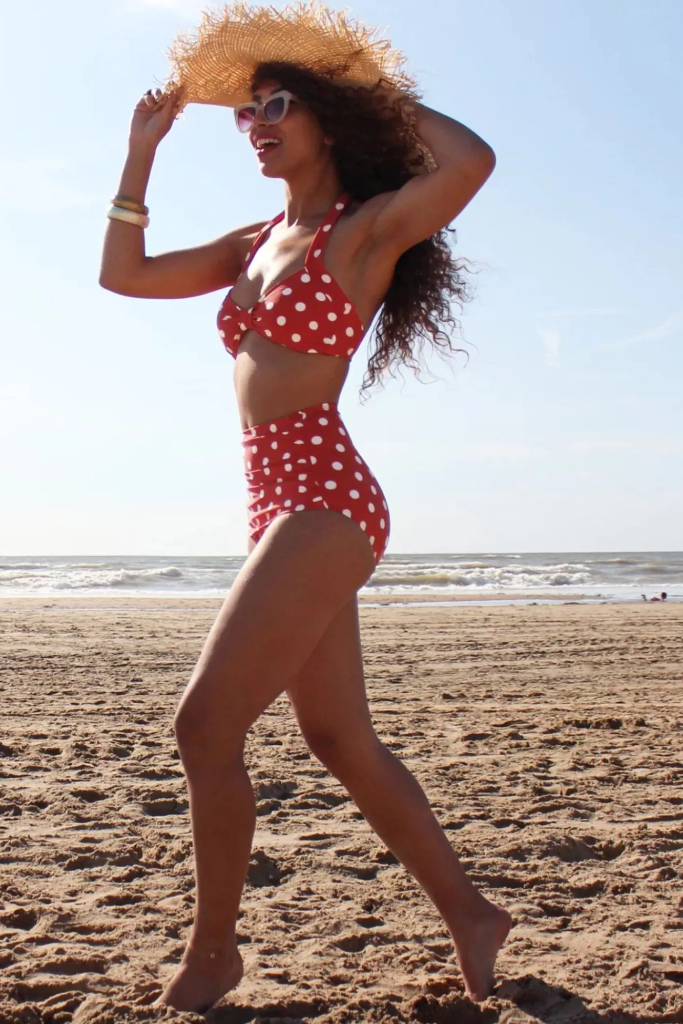Store Esther Williams Klassieke Polka-Bikinibroek In Rood En Wit