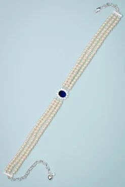 Cheap Lovely Lady Diana Parel Choker Ketting In Saffierblauw