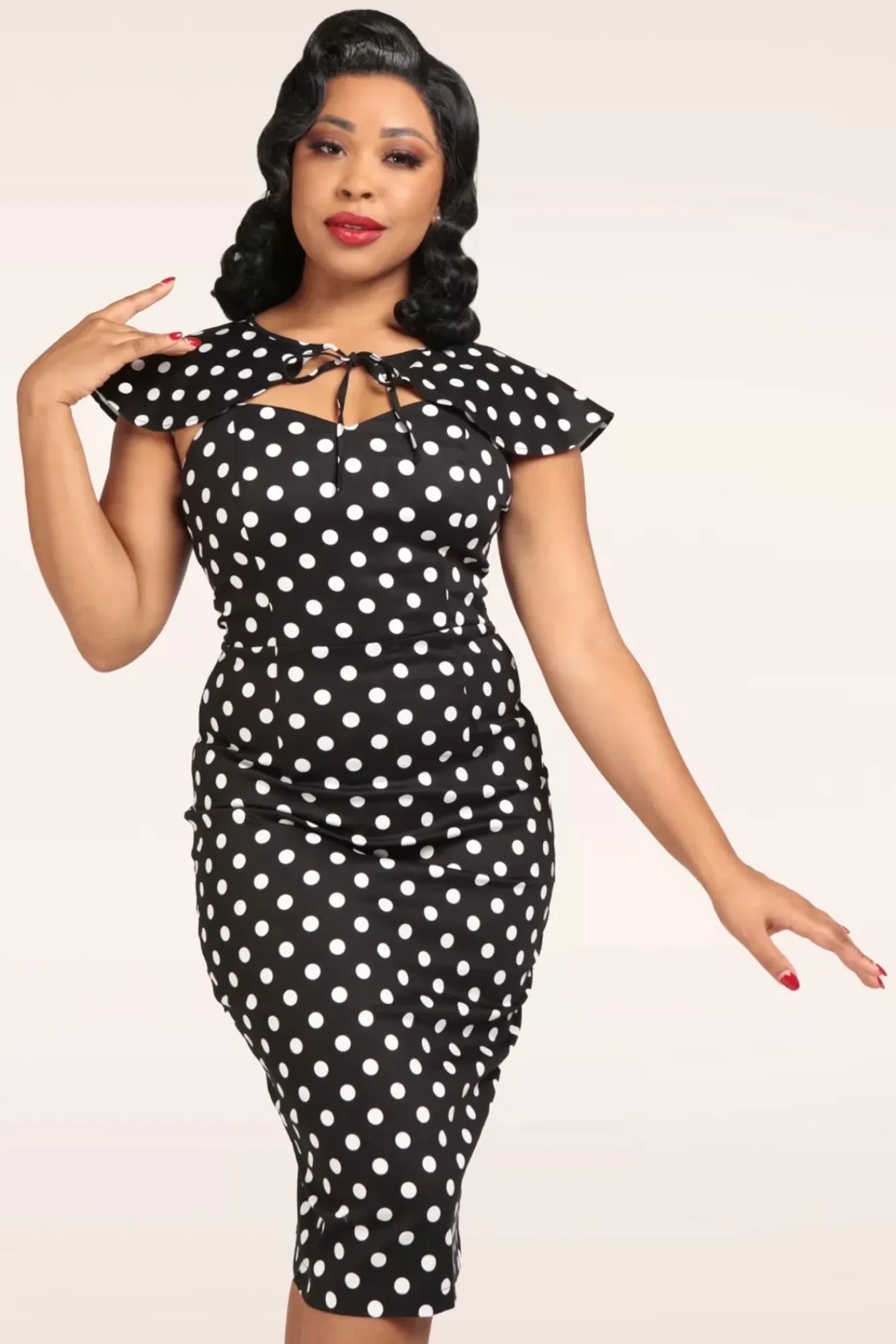 New Collectif Clothing Lilla Polka Peplum Pencil Jurk In Zwart