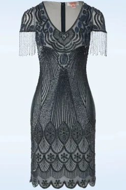 Fashion GatsbyLady Marta Flapper Jurk In Blauw En Grijs