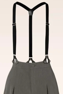 Shop Vixen Martha Krijtstreepbroek Met Bretels In Grijs