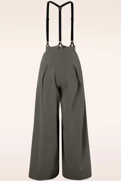 Shop Vixen Martha Krijtstreepbroek Met Bretels In Grijs