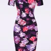 Shop Vintage Chic for Topvintage Noa Floral Pencil Jurk In Paars En Rood