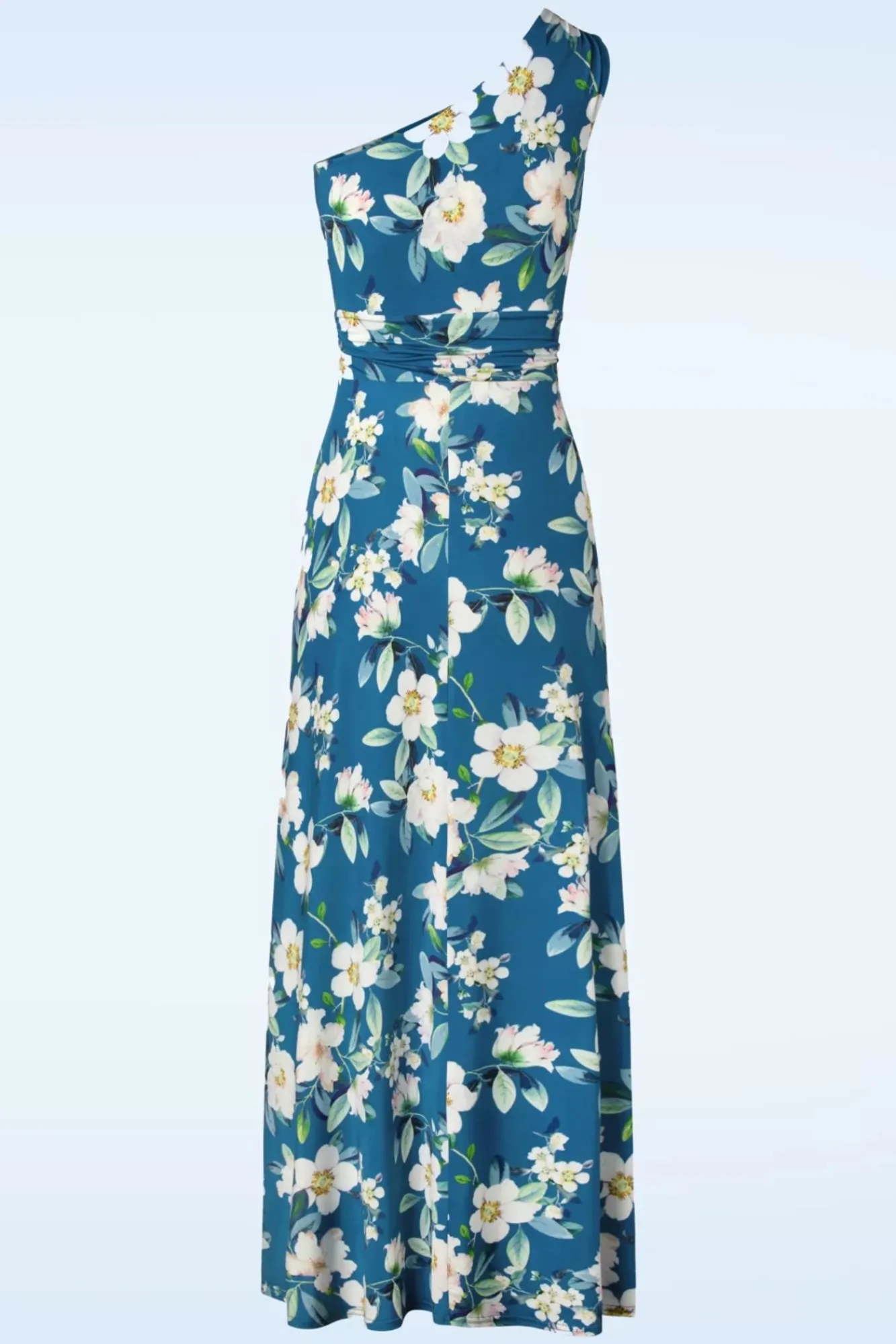 Store Vintage Chic for Topvintage Olga Flowers One Shoulder Maxi Jurk In Blauw
