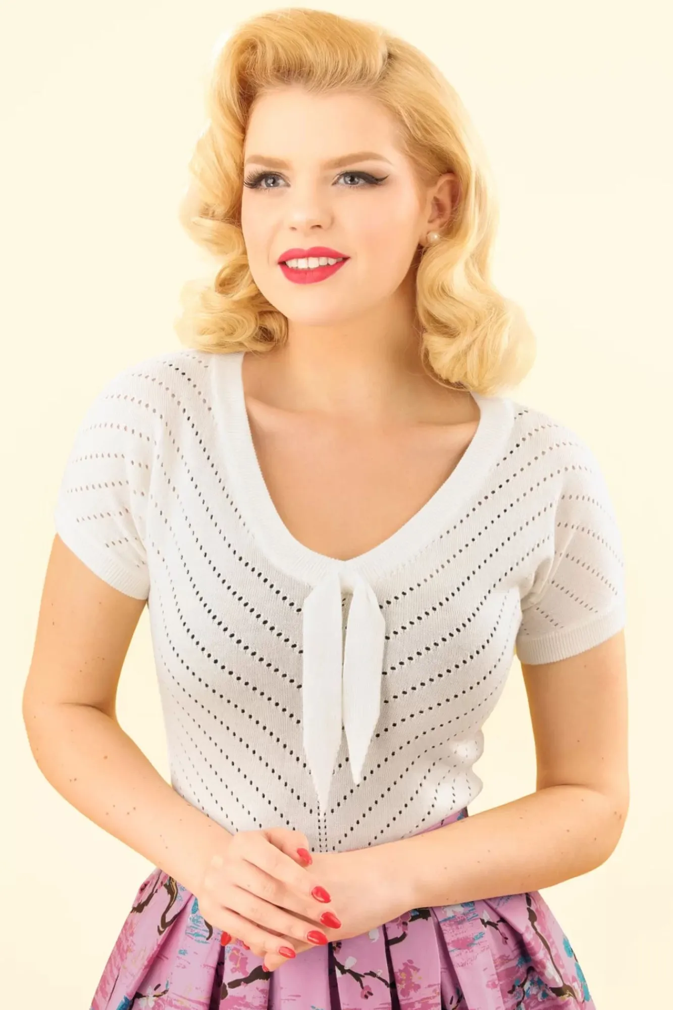 Outlet Banned Retro Patricia Pointelle-Top In Gebroken Wit