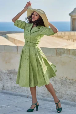 New Miss Candyfloss Petula Sage Overcoat Jurk In Peergroen