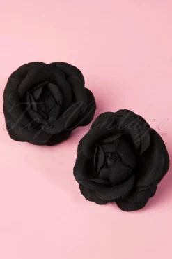 Sale ZaZoo Pin-Up Paar Zwarte Bloem Haarclips