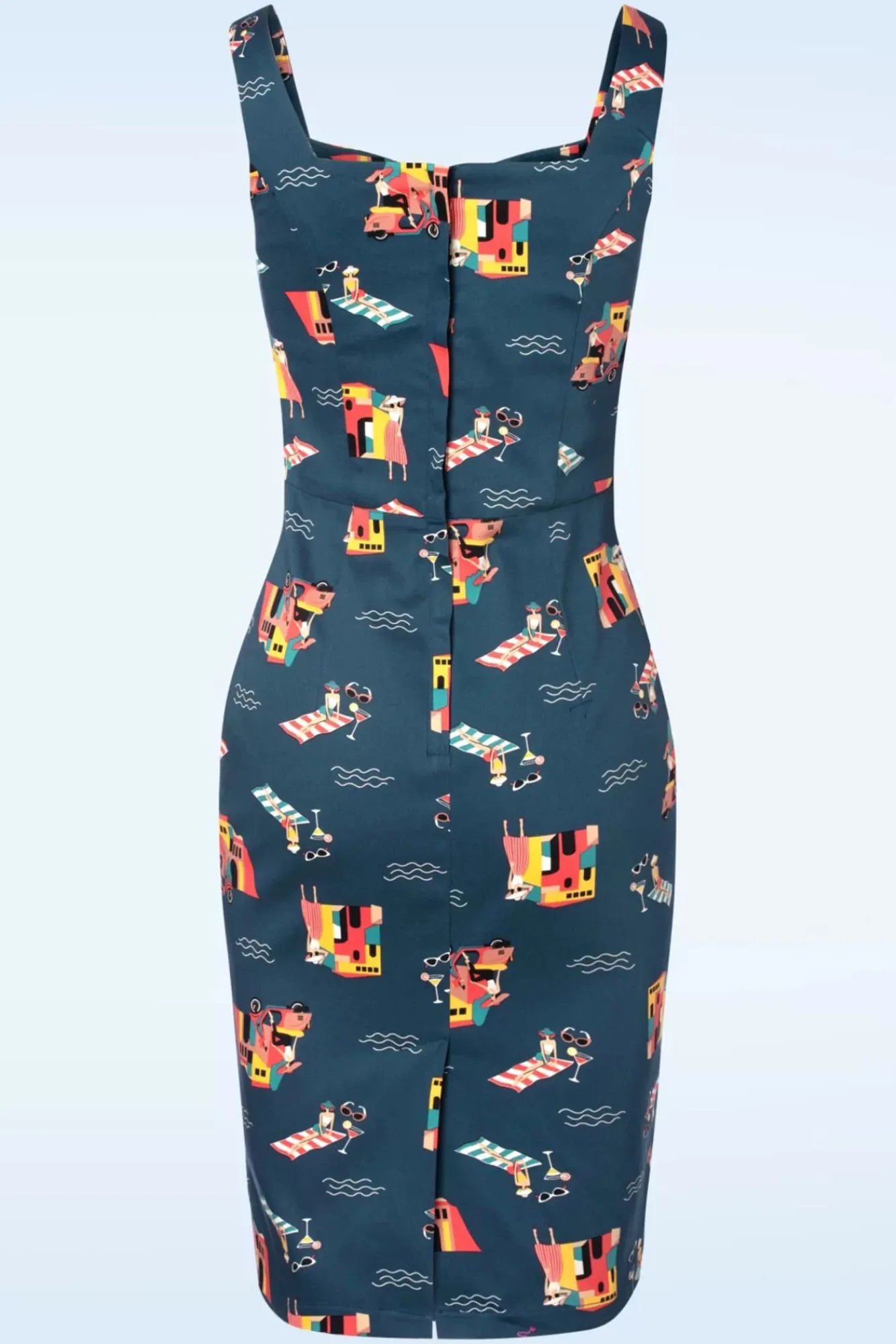 Shop Banned Retro Portofino Living Pencil Jurk In Blauw