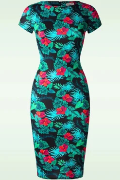 Outlet Vintage Chic for Topvintage Tanya Tropical Pencil Jurk In Zwart