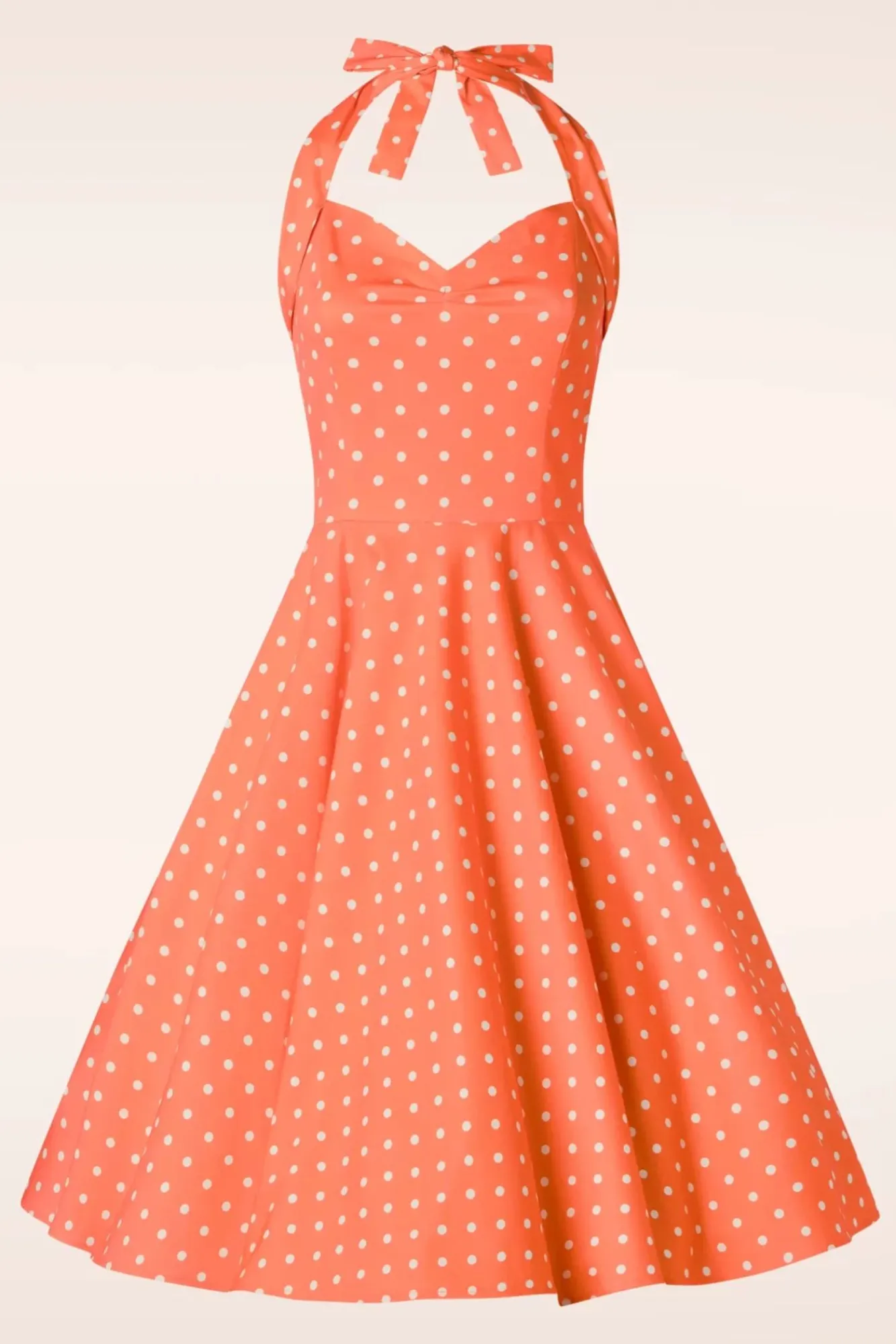 New Topvintage Boutique Collection Topvintage Exclusive ~ Bettie Polka Dot Swing Jurk In Oranje