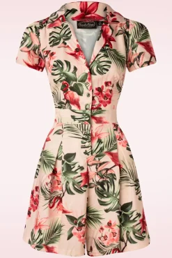 Sale Vixen Tropische Flamingo Button Up Playsuit In Licht Roze