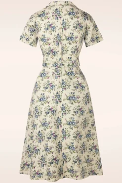 Clearance Banned Retro Wild Flower Swing Jurk In Gebroken Wit