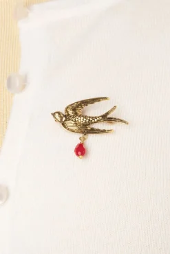 New Urban Hippies Zwaluw Broche In Goud En Rood